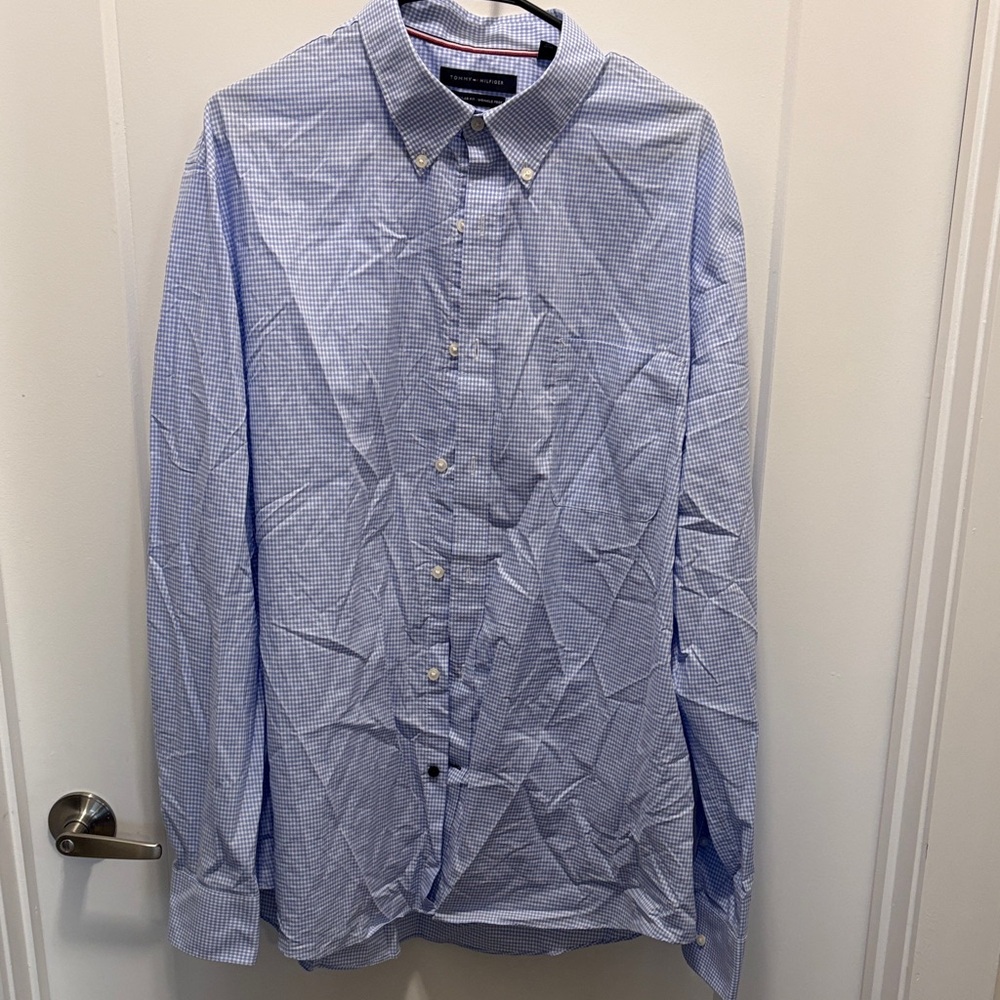 Tommy Hilfiger Light Blue Micro-Check Button-Down Shirt
